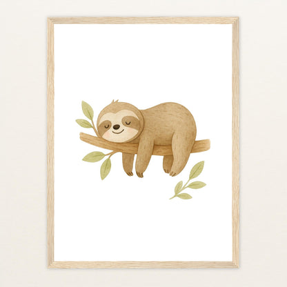 Fred das Faultier Poster mit Holzrahmen von tinylearner