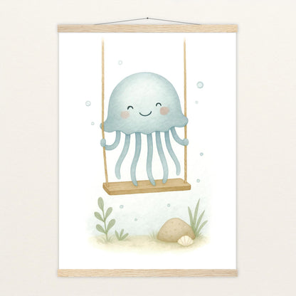 Quinn die Qualle - Motiv: "Schaukel" Poster mit Leisten von tinylearner
