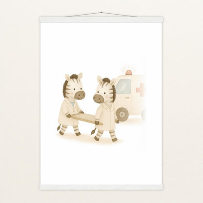 Zinni das Zebra - Motiv: "Krankenwagen" Poster mit Leisten von tinylearner