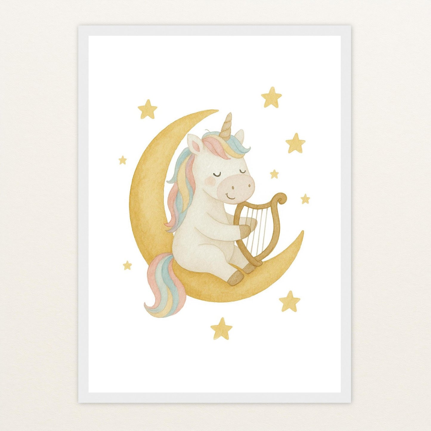 Luni das Einhorn - Motiv: "Mond" Poster mit Holzrahmen von tinylearner