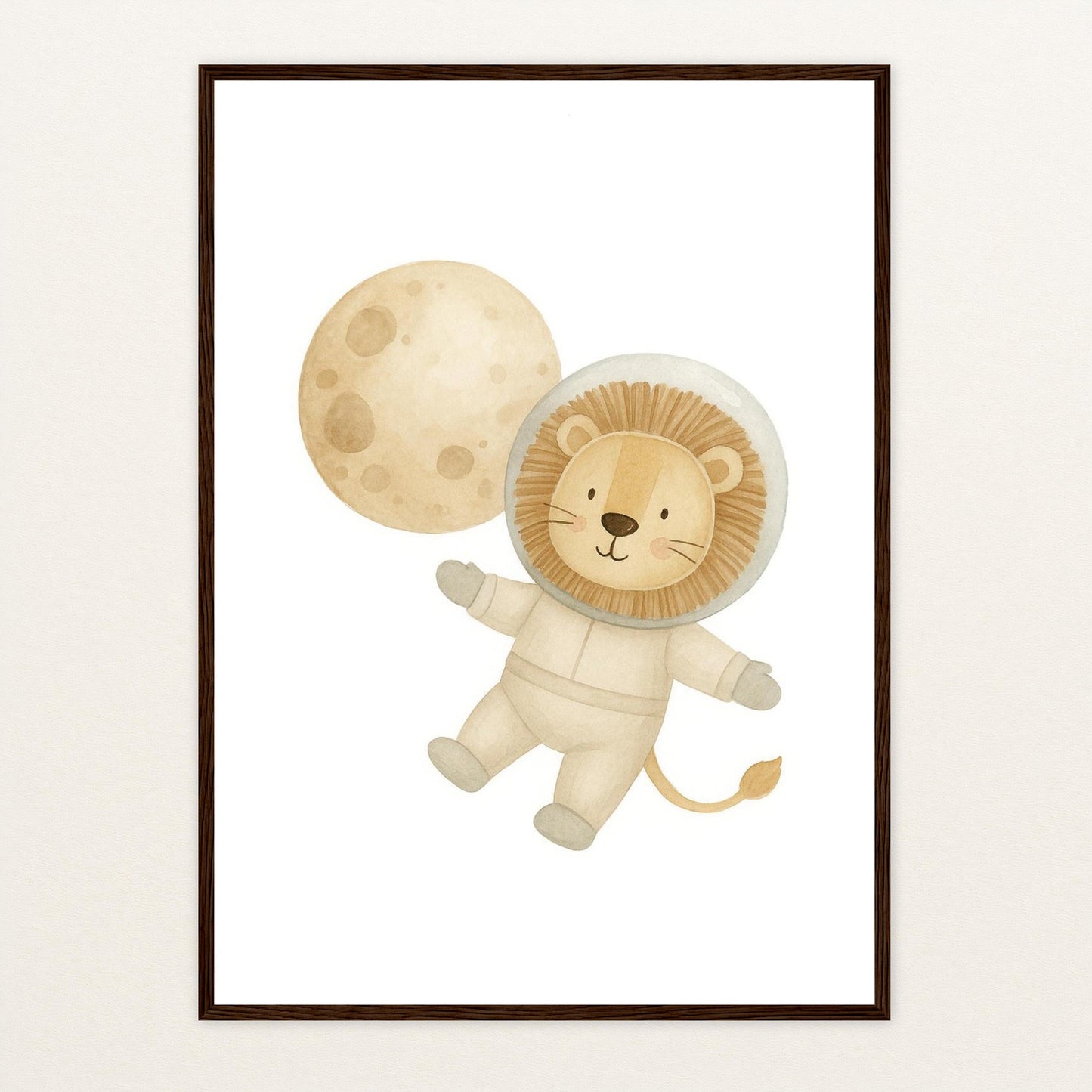 Leo der Löwe - Motiv: "Astronaut" Poster mit Holzrahmen von tinylearner