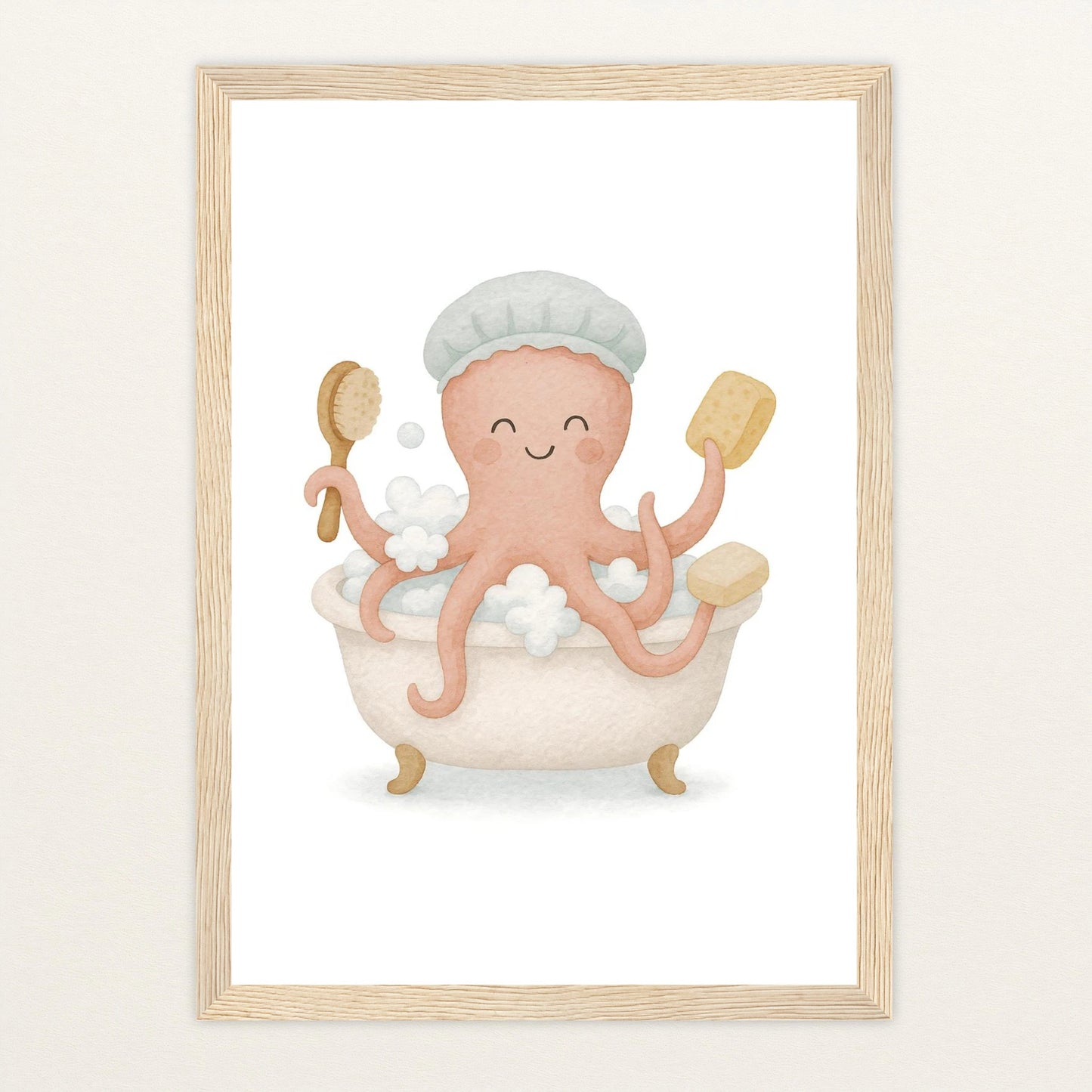 Tilli der Tintenfisch - Motiv: "Baden" Poster mit Holzrahmen von tinylearner