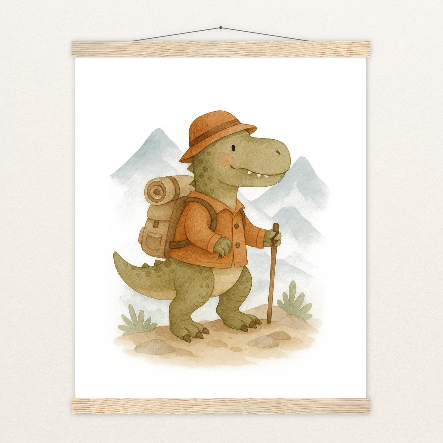 Dinosaurier T-Rex - Motiv: "Wandern" Poster mit Leisten von tinylearner