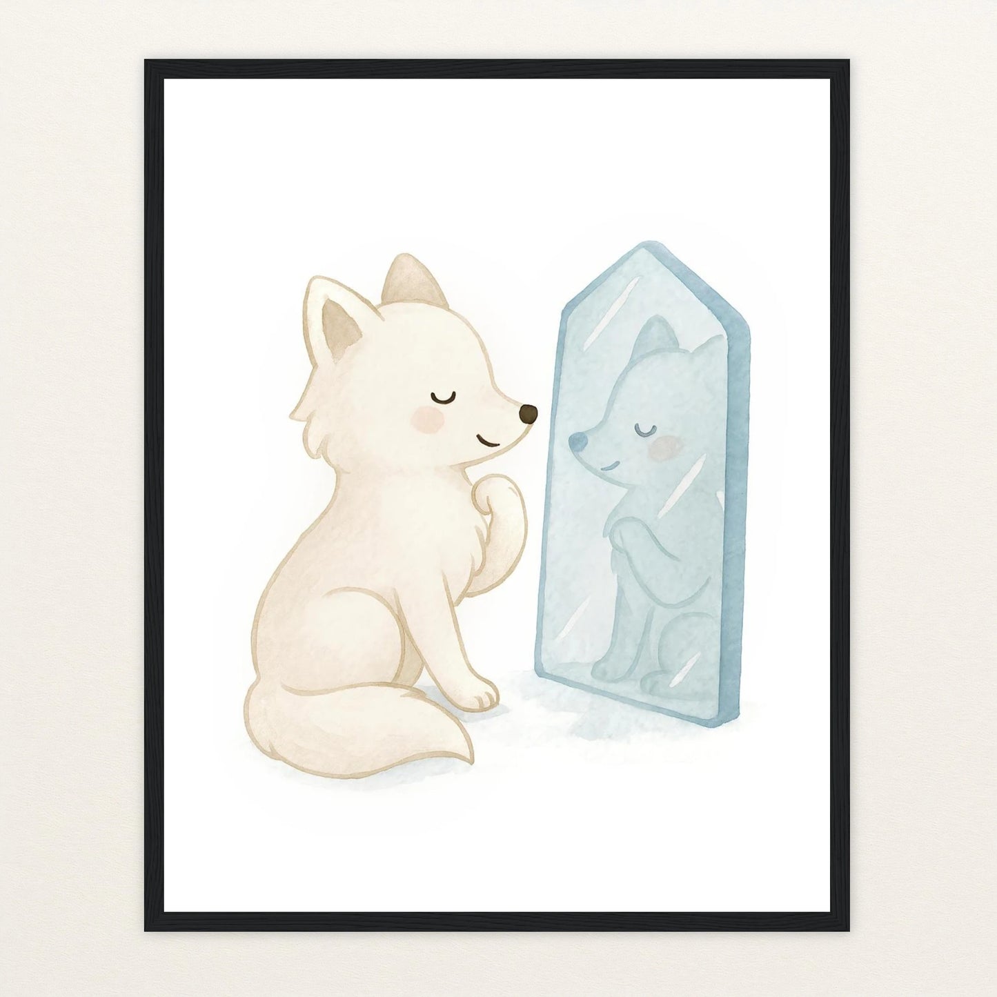 Pino der Polarfuchs - Motiv: "Spiegel" Poster mit Holzrahmen von tinylearner