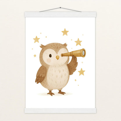 Emmi die Eule - Motiv: "Fernglas" Poster mit Leisten von tinylearner