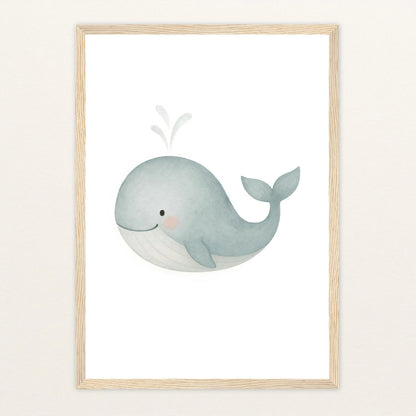 Willi der Wal Poster mit Holzrahmen von tinylearner