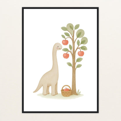 Dinosaurier Brachiosaurus - Motiv: "Apfelbaum" Poster mit Holzrahmen von tinylearner
