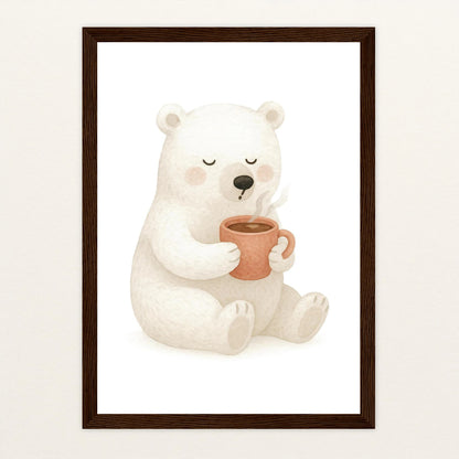 Pummel der Polarbär - Motiv: "Kakao" Poster mit Holzrahmen von tinylearner