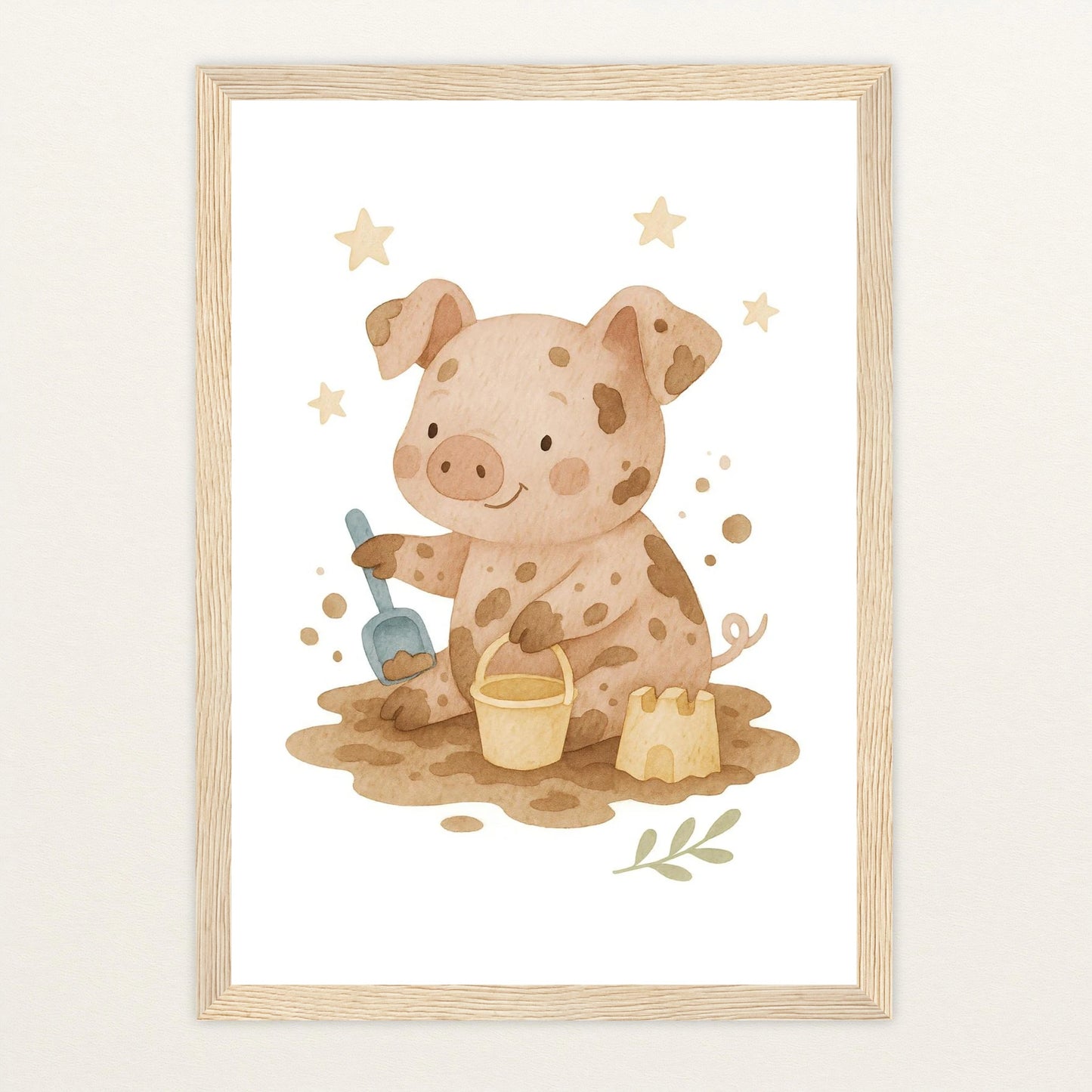 Susi das Schwein - Motiv: "Sandkasten" Poster mit Holzrahmen von tinylearner