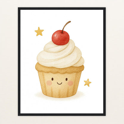 Süßes: Cupcake Poster mit Holzrahmen von tinylearner