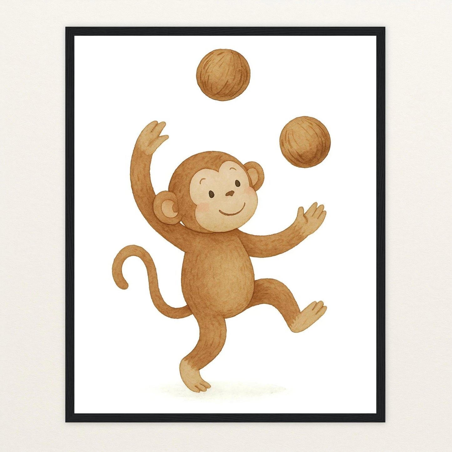 Aki der Affe - Motiv: "Kokosnuss" Poster mit Holzrahmen von tinylearner