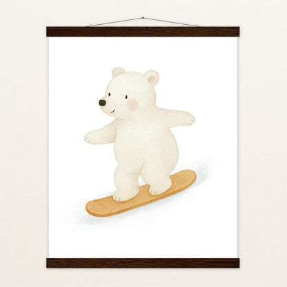 Pummel der Polarbär - Motiv: "Snowboard" Poster mit Leisten von tinylearner