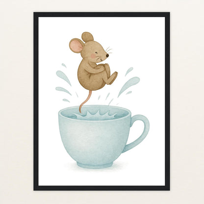 Mimi die Maus - Motiv: "Pool" Poster mit Holzrahmen von tinylearner