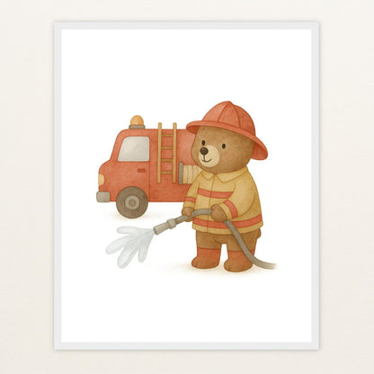 Balu der Bär - Motiv: "Feuerwehr" Poster mit Holzrahmen von tinylearner