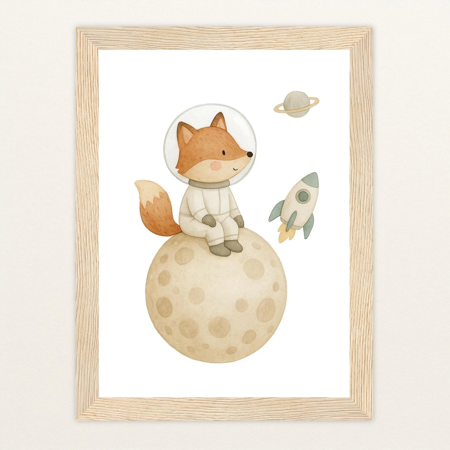 Finnegan der Fuchs - Motiv: "Astronaut" Poster mit Holzrahmen von tinylearner