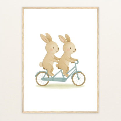 Holly der Hase - Motiv: "Tandem" Poster mit Holzrahmen von tinylearner
