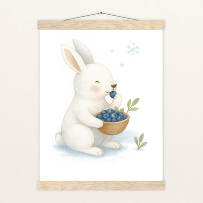 Sina der Schneehase - Motiv: "Blaubeeren" Poster mit Leisten von tinylearner