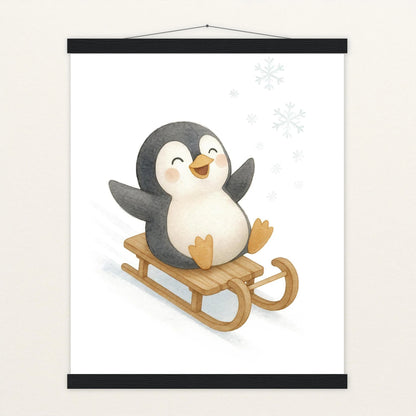 Pia der Pinguin - Motiv: "Schlitten" Poster mit Leisten von tinylearner