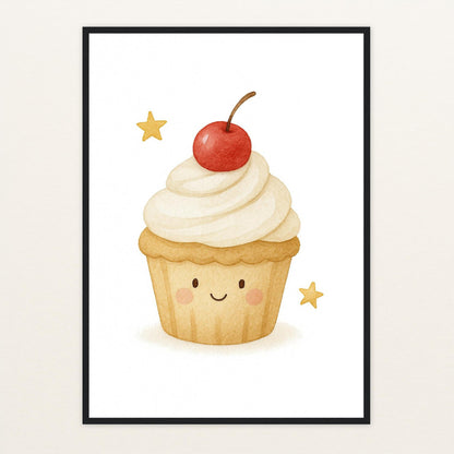Süßes: Cupcake Poster mit Holzrahmen von tinylearner