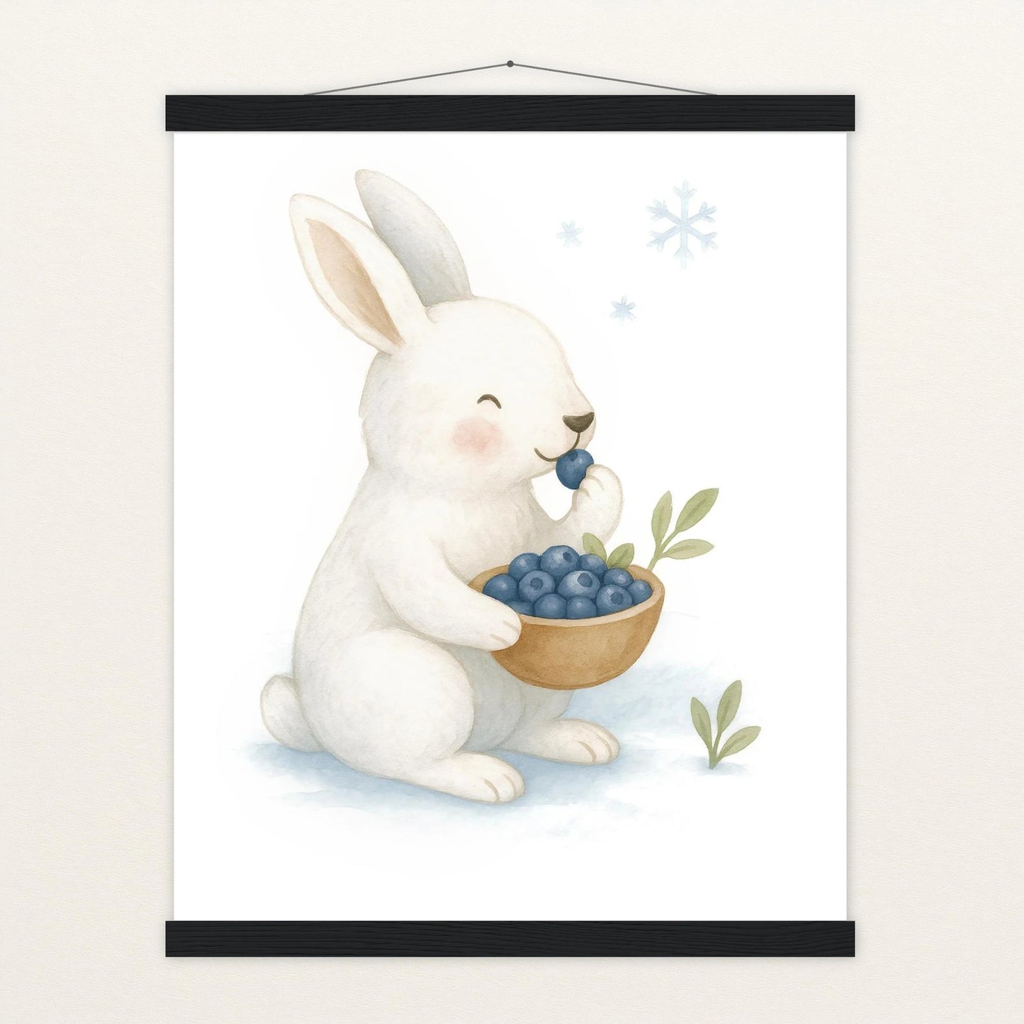 Sina der Schneehase - Motiv: "Blaubeeren" Poster mit Leisten von tinylearner