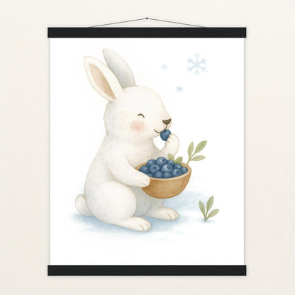 Sina der Schneehase - Motiv: "Blaubeeren" Poster mit Leisten von tinylearner
