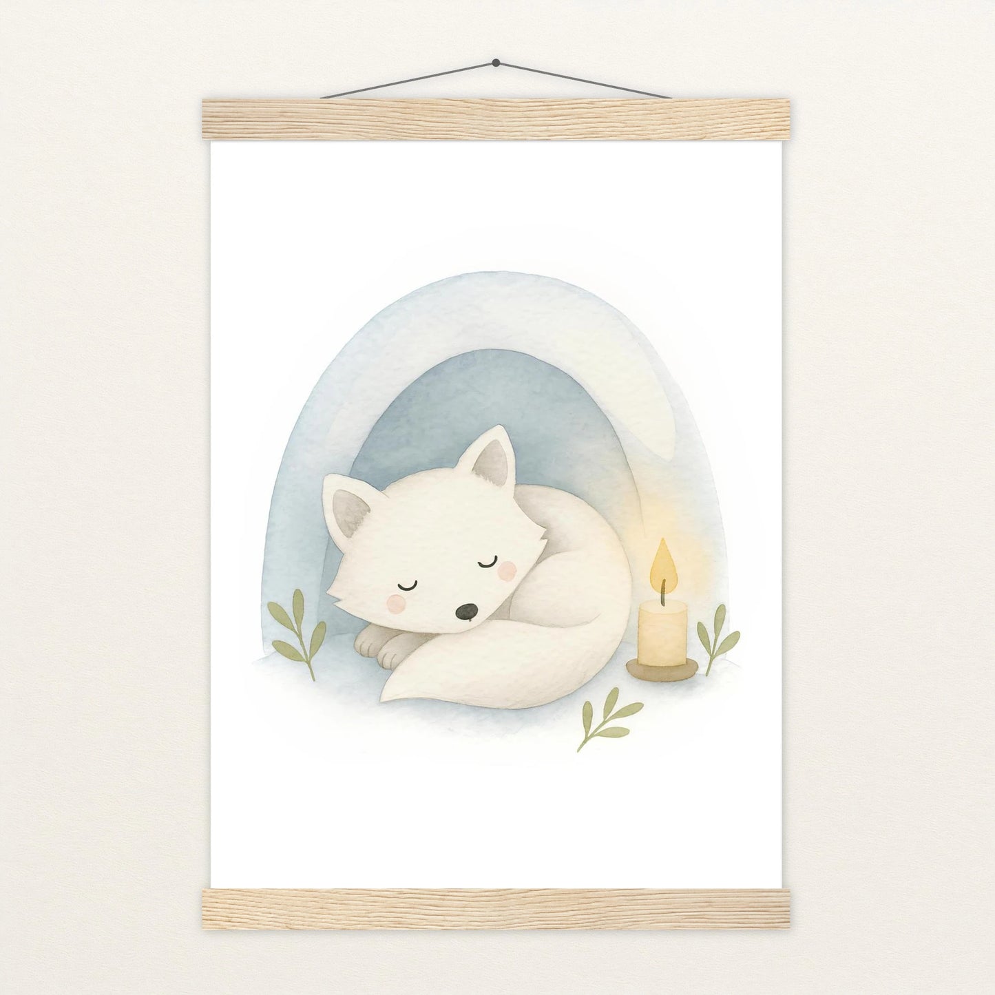 Pino der Polarfuchs - Motiv: "Schneehöhle" Poster mit Leisten von tinylearner