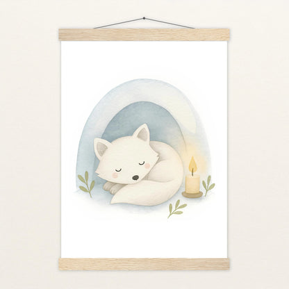 Pino der Polarfuchs - Motiv: "Schneehöhle" Poster mit Leisten von tinylearner