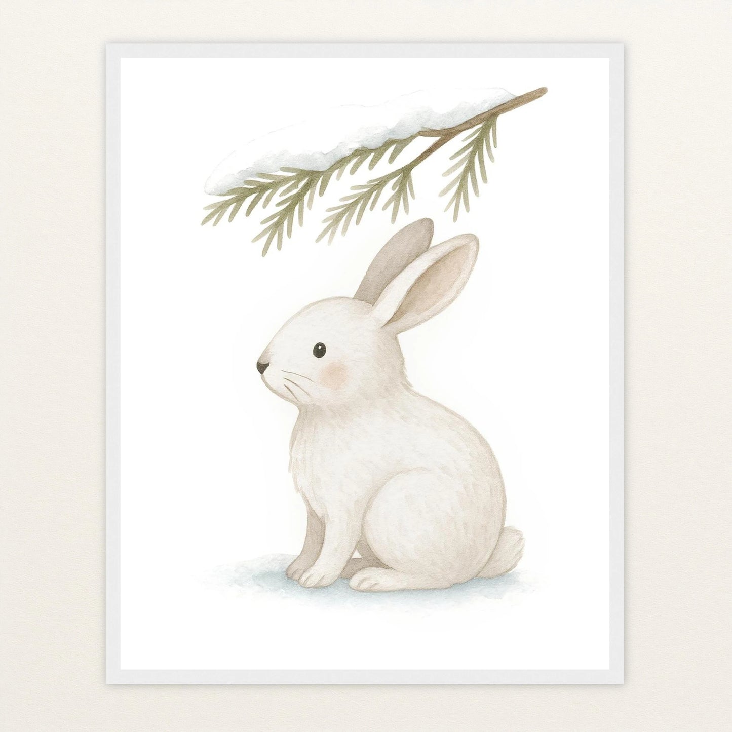 Sina der Schneehase - Motiv: "Nadelzweig" Poster mit Holzrahmen von tinylearner