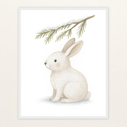 Sina der Schneehase - Motiv: "Nadelzweig" Poster mit Holzrahmen von tinylearner