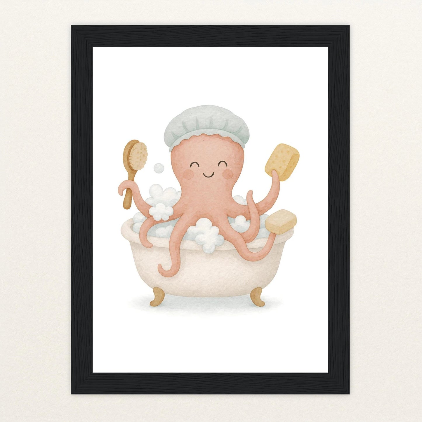 Tilli der Tintenfisch - Motiv: "Baden" Poster mit Holzrahmen von tinylearner