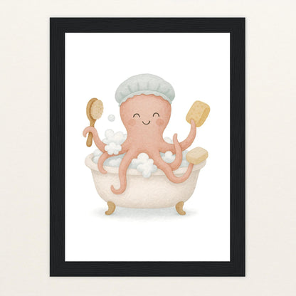Tilli der Tintenfisch - Motiv: "Baden" Poster mit Holzrahmen von tinylearner