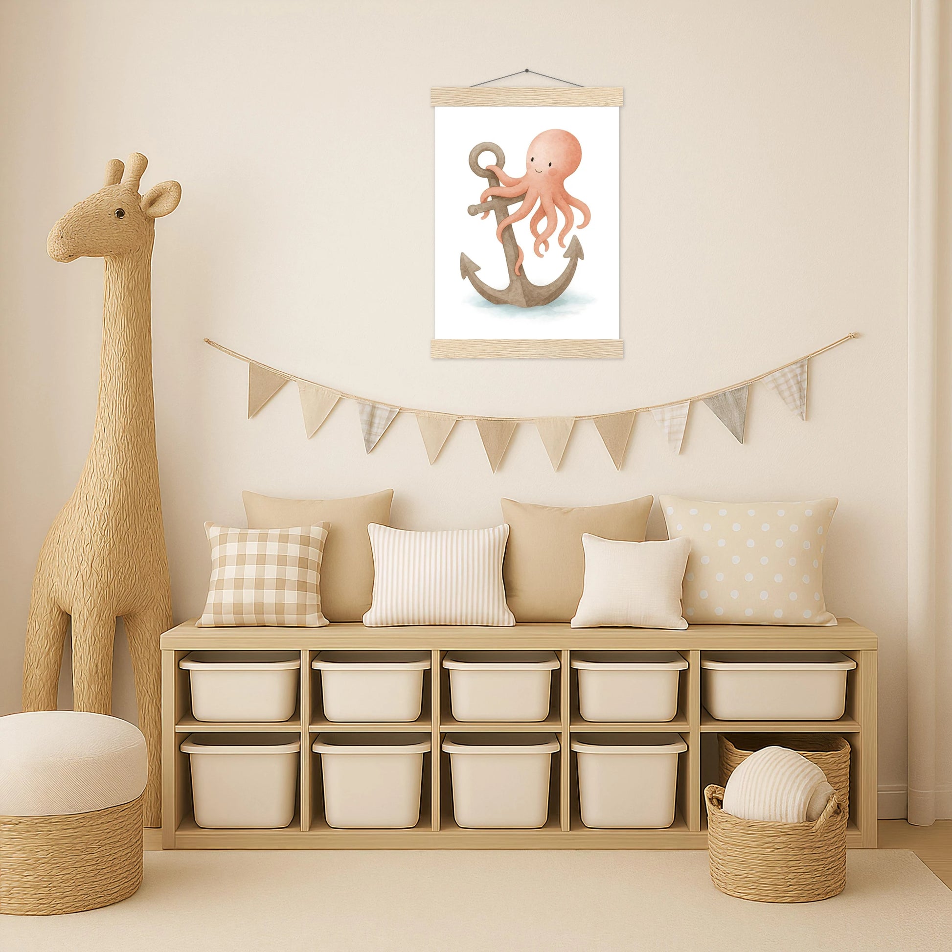 Tilli der Tintenfisch - Motiv: "Anker" Poster mit Leisten von tinylearner