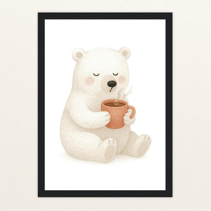 Pummel der Polarbär - Motiv: "Kakao" Poster mit Holzrahmen von tinylearner