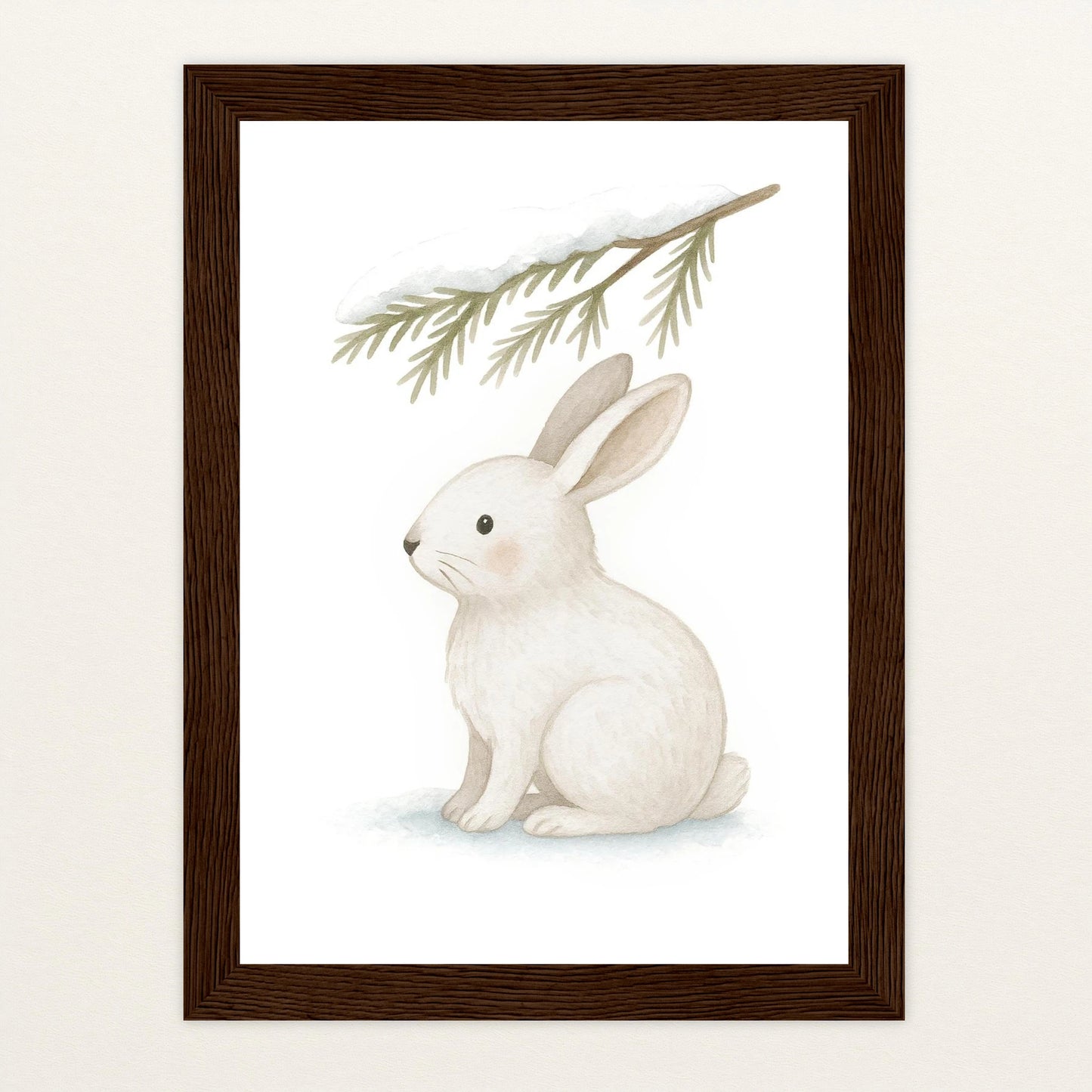 Sina der Schneehase - Motiv: "Nadelzweig" Poster mit Holzrahmen von tinylearner