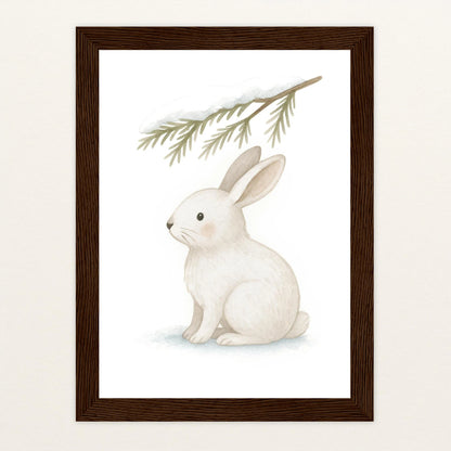 Sina der Schneehase - Motiv: "Nadelzweig" Poster mit Holzrahmen von tinylearner