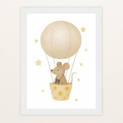 Mimi die Maus - Motiv: "Heißluftballon" Poster mit Holzrahmen von tinylearner
