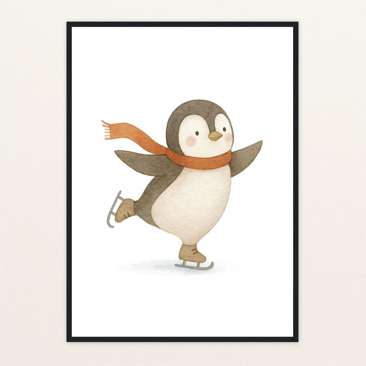 Pia der Pinguin - Motiv: "Eislaufen" Poster mit Holzrahmen von tinylearner