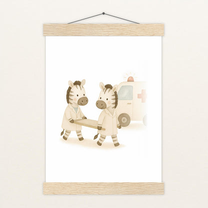 Zinni das Zebra - Motiv: "Krankenwagen" Poster mit Leisten von tinylearner
