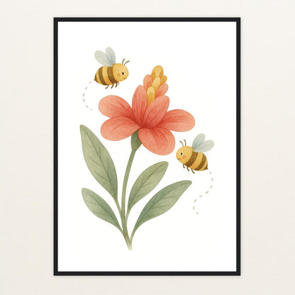 Bibi die Biene - Motiv: "Blume" Poster mit Holzrahmen von tinylearner