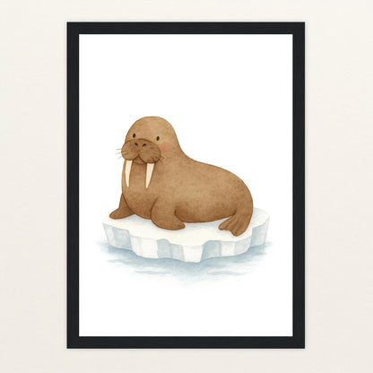 Wally das Walross Poster mit Holzrahmen von tinylearner