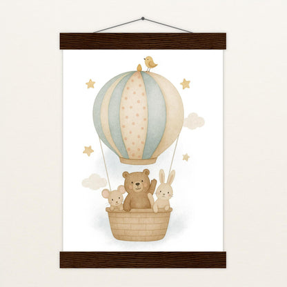 Tierfreunde - Motiv: "Heißluftballon" Poster mit Leisten von tinylearner