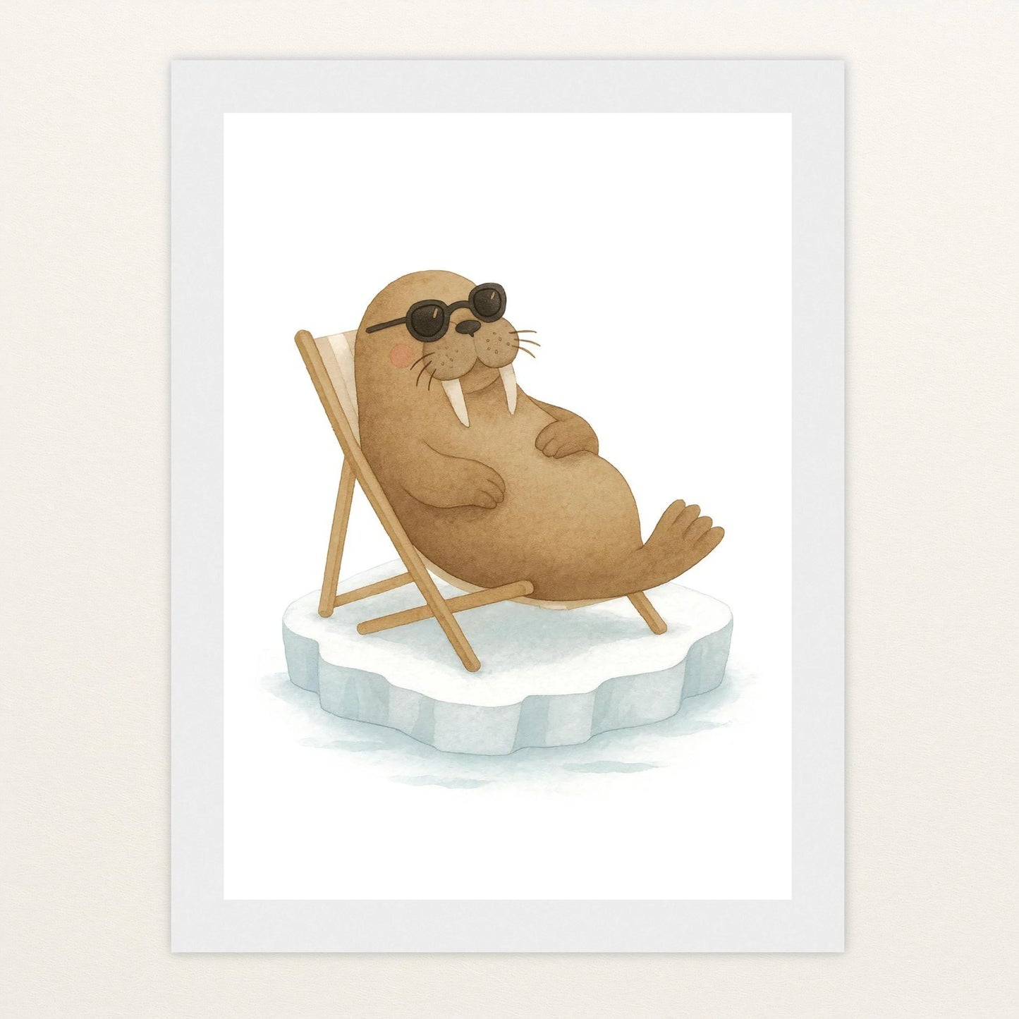 Wally das Walross - Motiv: "Liegestuhl" Poster mit Holzrahmen von tinylearner