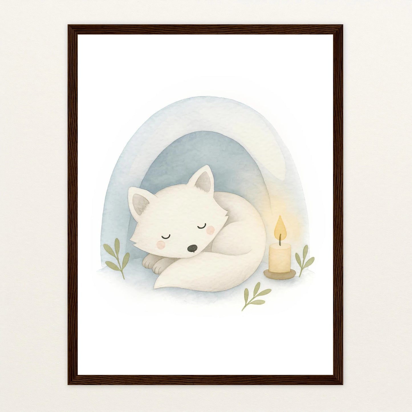 Pino der Polarfuchs - Motiv: "Schneehöhle" Poster mit Holzrahmen von tinylearner