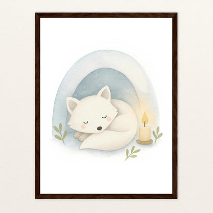 Pino der Polarfuchs - Motiv: "Schneehöhle" Poster mit Holzrahmen von tinylearner