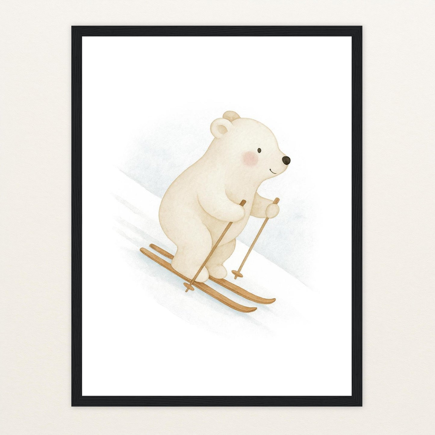 Pummel der Polarbär - Motiv: "Ski" Poster mit Holzrahmen von tinylearner
