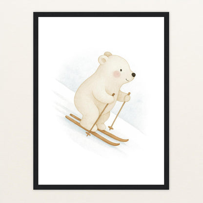 Pummel der Polarbär - Motiv: "Ski" Poster mit Holzrahmen von tinylearner