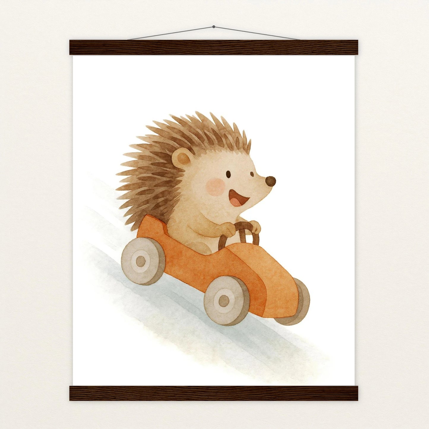 Iggi der Igel - Motiv: "Rennwagen" Poster mit Leisten von tinylearner