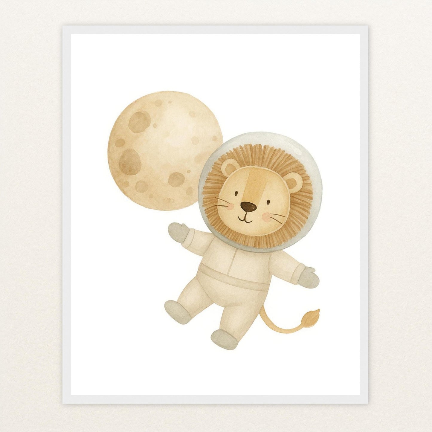 Leo der Löwe - Motiv: "Astronaut" Poster mit Holzrahmen von tinylearner