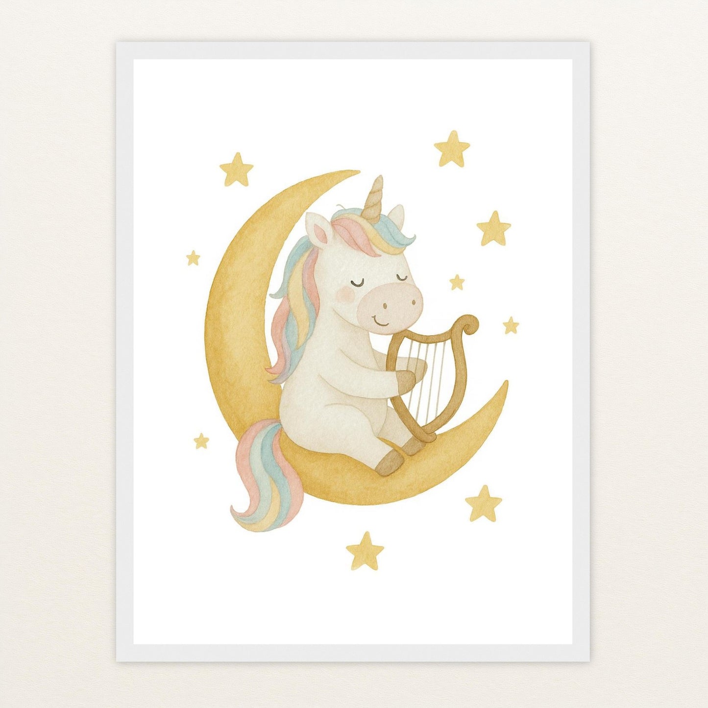 Luni das Einhorn - Motiv: "Mond" Poster mit Holzrahmen von tinylearner