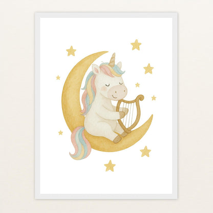 Luni das Einhorn - Motiv: "Mond" Poster mit Holzrahmen von tinylearner
